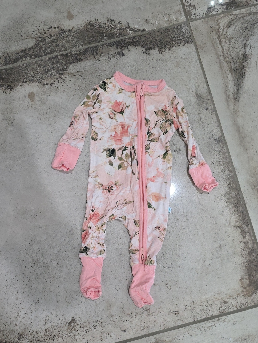 Posh Peanut Floral Pink Zipper Footed Baby One-Piece